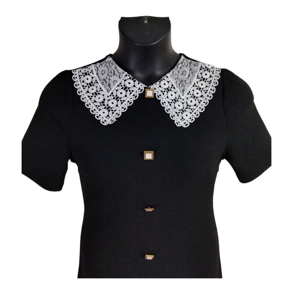 SHEIN Women's M Dress Black White Collar Wednesday  Adams Jury Halloween Gold - Picture 7 of 14